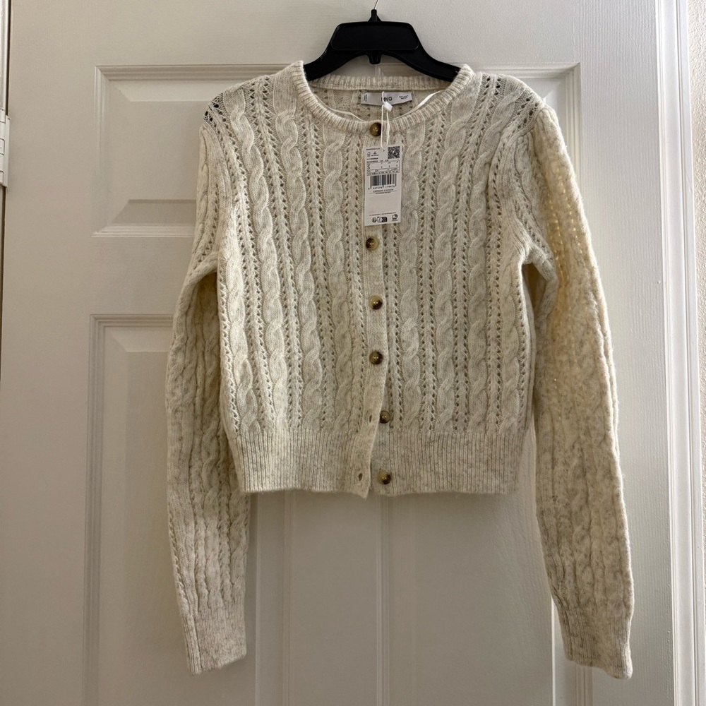 NWT Mango Knit Braided Cardigan with Lace Details - Picture 3 of 10